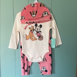 Baby Disney Mickey and Pluto Pink Cream Bodysuit